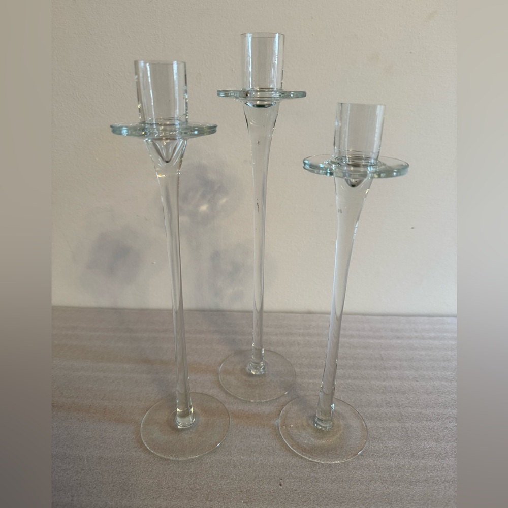 Set of 3 Glass Tiered Candle Stick Holders - Picture 2 of 6